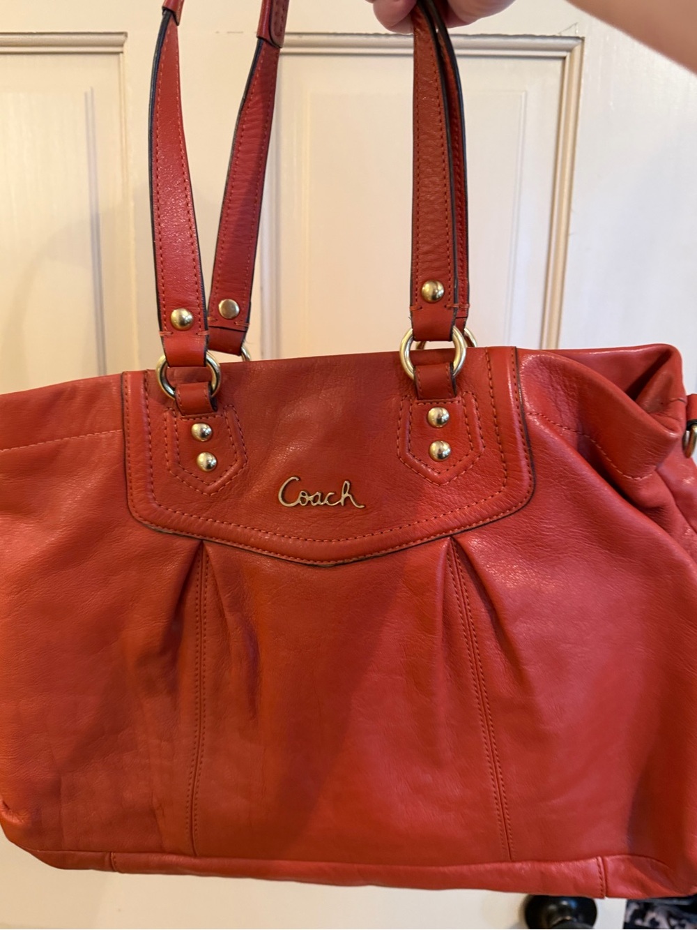 Coach Red Leather Tote with Gold Hardware - Picture 5 of 13